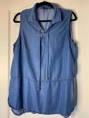 Jones New York Signature Chambray Lace-Up Sleeveless Blouse XL